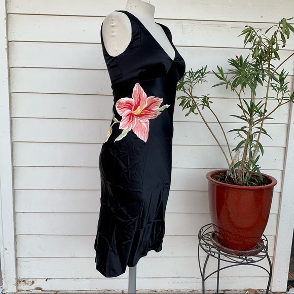 Vintage Betsey Johnson 90 2000 y2k silk floral midi wiggle dress sexy embroidere - Picture 3 of 6